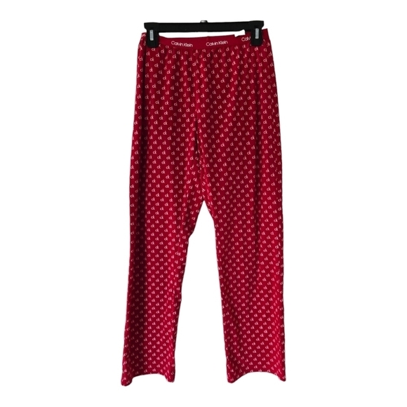 Calvin Klein Womens Carousel Fleece Logo Pajama Pants Red/White Sleepwear - Picture 1 of 9